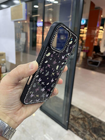 İPhone 15 Pro Kenarları Elmas Taşlı Kapak Premium Darbe Korumalı Kılıf