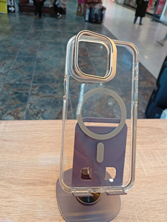 İPhone 14 Pro Max Uyumlu Kamera Çerçevesi Stand Olabilen Kılıf MagSafe Özellikli Sararmaz Kapak