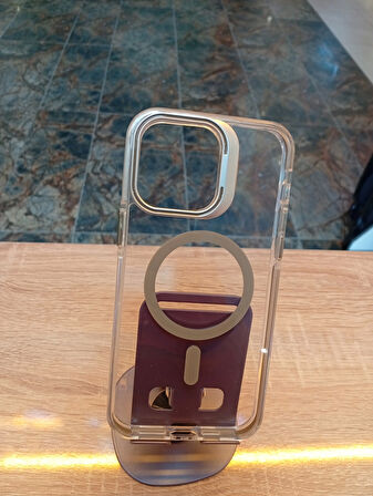 İPhone 14 Pro Max Uyumlu Kamera Çerçevesi Stand Olabilen Kılıf MagSafe Özellikli Sararmaz Kapak