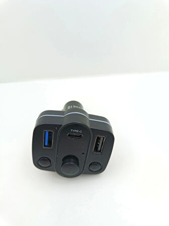 Araç Ledli Bluetooth Çakmaklık Müzik Çalar Şarj Çakmaklık 4 Gririşli Type-c Usb Usb Tfcard