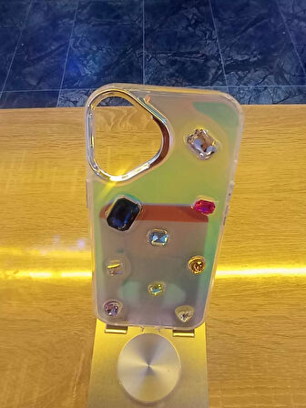 İPhone 16 Uyumlu Renkli Elmas Taşlı Hologram Kılıf Darbe Korumalı Kapak