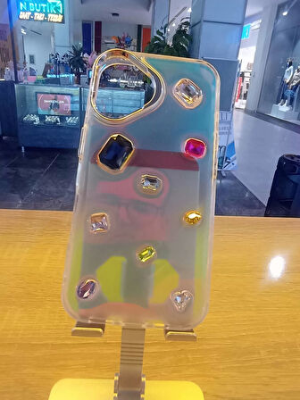 İPhone 16 Uyumlu Renkli Elmas Taşlı Hologram Kılıf Darbe Korumalı Kapak