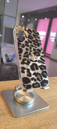 İPhone 16 Uyumlu Leopar Tasarım Kılıf Taşlı Askılı Kapak Darbe Korumalı Hologram Kapak