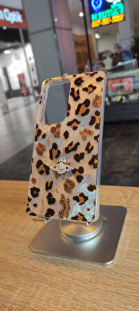 Samsung Galaxy S25 Ultra Uyumlu Leopar Tasarım Kılıf Taşlı Askılı Kapak Darbe Korumalı Hologram Kapak