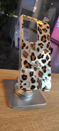 Samsung Galaxy S25 Ultra Uyumlu Leopar Tasarım Kılıf Taşlı Askılı Kapak Darbe Korumalı Hologram Kapak