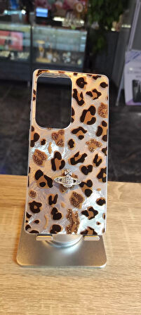 Samsung Galaxy S25 Ultra Uyumlu Leopar Tasarım Kılıf Taşlı Askılı Kapak Darbe Korumalı Hologram Kapak