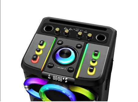 NDR-2270 Çift 12 İnç Woofer Kablosuz Karaoke Hoparlör Mikrofonlu Sahne Taşınabilir Dev Ses Bombası