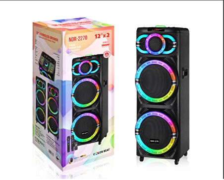 NDR-2270 Çift 12 İnç Woofer Kablosuz Karaoke Hoparlör Mikrofonlu Sahne Taşınabilir Dev Ses Bombası