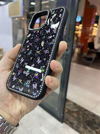 İPhone 15 Pro Max Kenarları Elmas Taşlı Kapak Premium Darbe Korumalı Kılıf