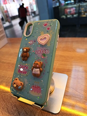 İPhone X İPhone XS Uyumlu Kabartma Figürlü Darbe Korumalı Kapak Little Bear Kılıf