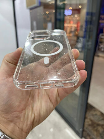 İPhone 15 Pro Simli Şeffaf Sararmaz MagSafe Özellikli Kılıf