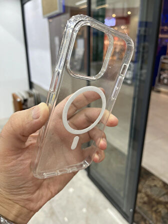 İPhone 15 Pro Simli Şeffaf Sararmaz MagSafe Özellikli Kılıf