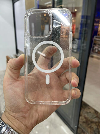 İPhone 15 Pro Simli Şeffaf Sararmaz MagSafe Özellikli Kılıf