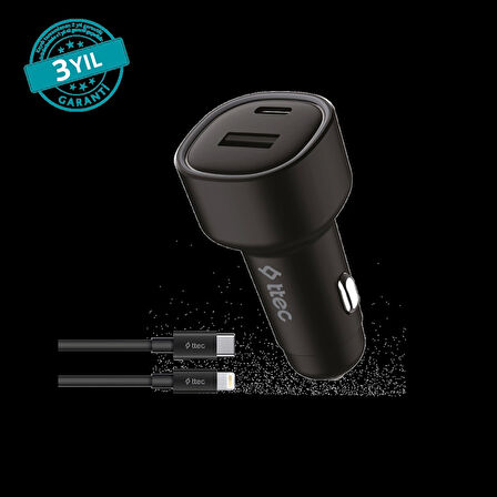 ttec SmartCharger Duo PD 48W Araç Hızlı Şarj Aleti USB-C+USB-A - USB-C-Lightning Kablo