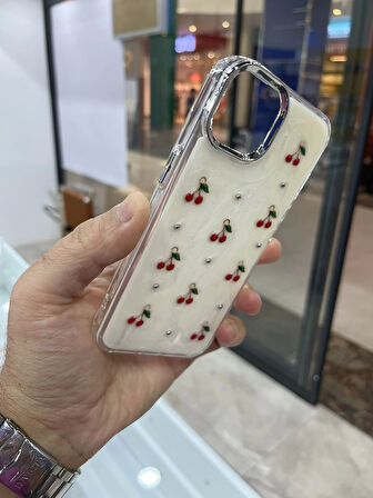 İPhone 13 Kiraz Kapak Kiraz Kabartma Figürlü Sararmayan Premium Kılıf