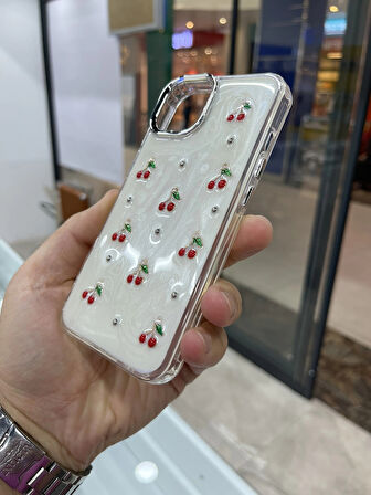 İPhone 13 Kiraz Kapak Kiraz Kabartma Figürlü Sararmayan Premium Kılıf