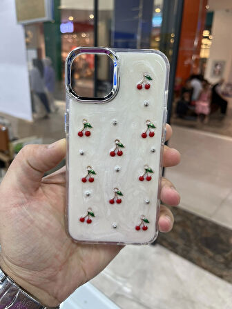 İPhone 13 Kiraz Kapak Kiraz Kabartma Figürlü Sararmayan Premium Kılıf