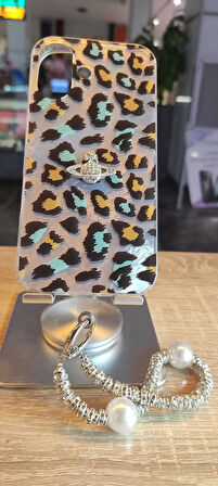 İPhone 16 Uyumlu Leopar Tasarım Kılıf Taşlı Askılı Kapak Darbe Korumalı Hologram Kapak