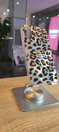 İPhone 16 Uyumlu Leopar Tasarım Kılıf Taşlı Askılı Kapak Darbe Korumalı Hologram Kapak
