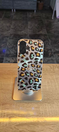 İPhone 16 Uyumlu Leopar Tasarım Kılıf Taşlı Askılı Kapak Darbe Korumalı Hologram Kapak