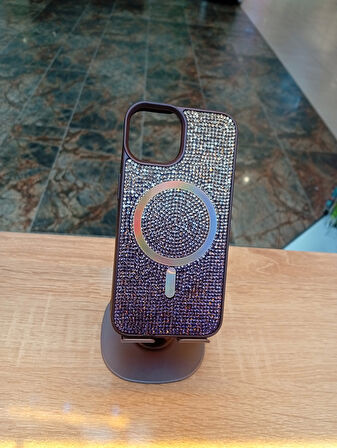 İPhone 13/14 Uyumlu Taşlı Kılıf MagSafe Özellikli Hologram Taşlı Kapak