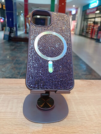 İPhone 13/14 Uyumlu Taşlı Kılıf MagSafe Özellikli Hologram Taşlı Kapak