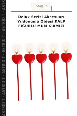 Delux Serisi Aksesuarı Yıldönümü Objesi KALP FİĞÜRLÜ MUM KIRMIZI