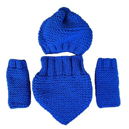 Uretti - Emine 9106 8920 El Örgüsü Kadın Bere Boyunluk Eldiven 3’lü Kışlık Akrilik Örgü Set - Mavi