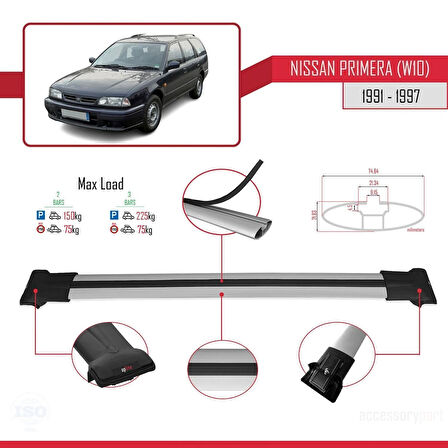 Nissan Primastar 2001-2014 Arası ile Uyumlu FLY Model Ara Atkı Tavan Barı Gri 2 Adet