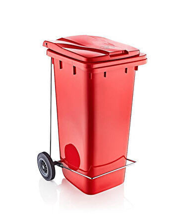 Omnipazar SY-6507 Pedallı Tekerlekli Kapaklı Plastik Çöp Konteyneri 120 lt Kırmızı
