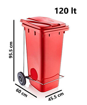 Omnipazar SY-6507 Pedallı Tekerlekli Kapaklı Plastik Çöp Konteyneri 120 lt Kırmızı