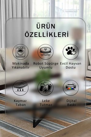 Yıkanabilir Kaymaz Taban Dijital Baskılı Halı ve Yolluk – Leke Tutmaz Salon & Mutfak Halısı