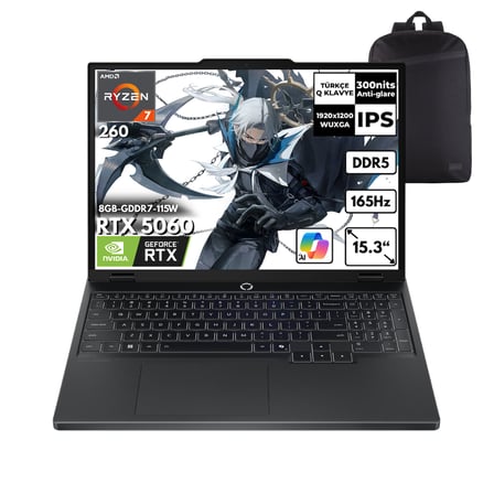 Lenovo Legion 5 15AHP10 Ryzen 7-260 40-GBDDR5 4 TBSSD RTX5060 (8GB-GDDR7-115W) 15.3" WUXGA 165Hz Windows 10 Home + QB Sırt Çantası 83M00070TRQB75