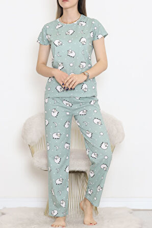 Desenli Pijama Takımı Mintbeyaz - 130.1287.