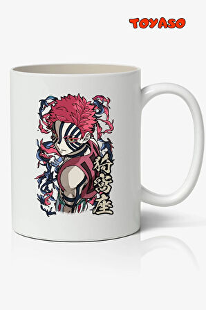 Akaza Demon Slayer Anime Temalı Beyaz Kupa Bardak Sevgiliye Arkadaşa Hediye