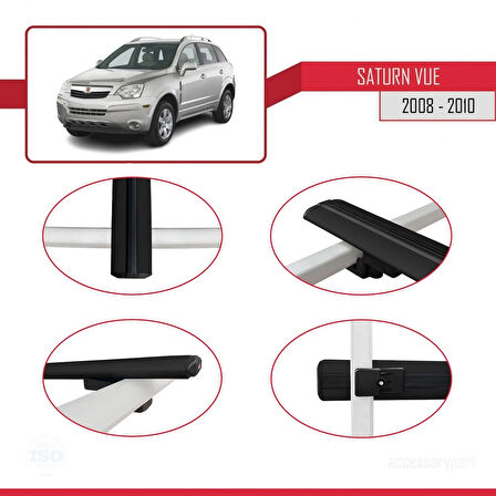 Saturn Vue 2 2008-2010 Arası ile Uyumlu BASIC Model Ara Atkı Tavan Barı Siyah 2 Adet