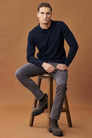 Erkek Antrasit Kanvas Slim Fit Dar Kesim Yan Cep Esnek Chino Pantolon