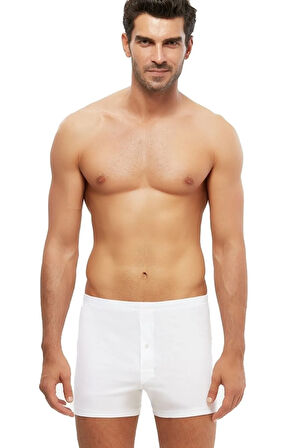 Erkek Beyaqz Penye Tek Düğmeli Boxer