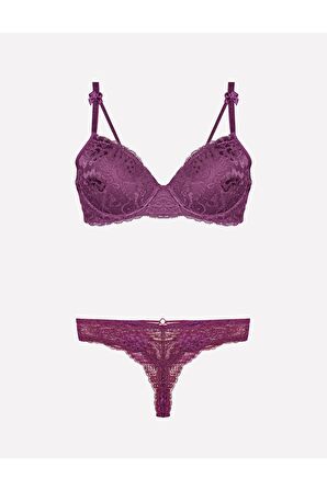 Kadın Destekli Push-up Sütyen Ve String Takım 75-90b