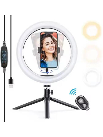 Bluetooth Kumandalı 10 İnç LED Ring Light | Tripodlu Makyaj ve Video Işığı | Telefon Tutucu + Uzaktan Kumanda | Tiktok YouTube Işığı