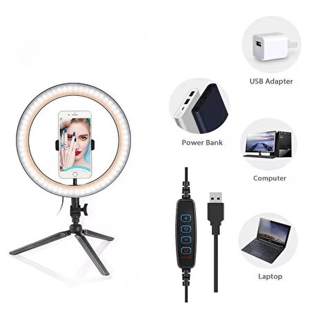 Bluetooth Kumandalı 10 İnç LED Ring Light | Tripodlu Makyaj ve Video Işığı | Telefon Tutucu + Uzaktan Kumanda | Tiktok YouTube Işığı