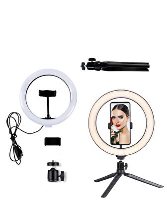 Bluetooth Kumandalı 10 İnç LED Ring Light | Tripodlu Makyaj ve Video Işığı | Telefon Tutucu + Uzaktan Kumanda | Tiktok YouTube Işığı