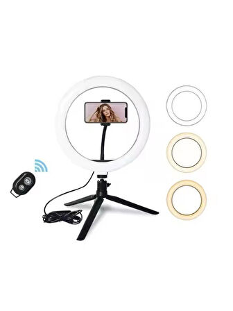 Bluetooth Kumandalı 10 İnç LED Ring Light | Tripodlu Makyaj ve Video Işığı | Telefon Tutucu + Uzaktan Kumanda | Tiktok YouTube Işığı