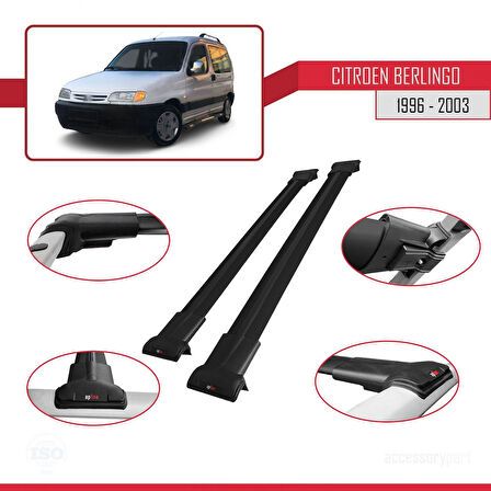 Citroen Berlingo (M49) 1996-2003 Arası ile Uyumlu FLY Model Ara Atkı Tavan Barı Siyah 2 Adet