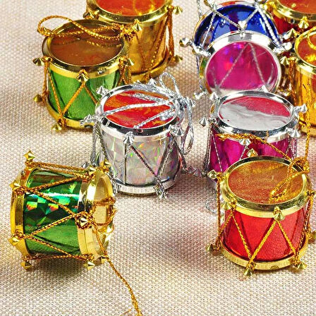 Yıllbaşı Çam Ağacı Süsü Davul Figürlü Noel Ağacı Süsü 12 Li 3 cm