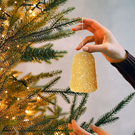 Yıllbaşı Çam Ağacı Süsü Simli Çan Noel Ağacı Süsü 6 Lı 5 cm