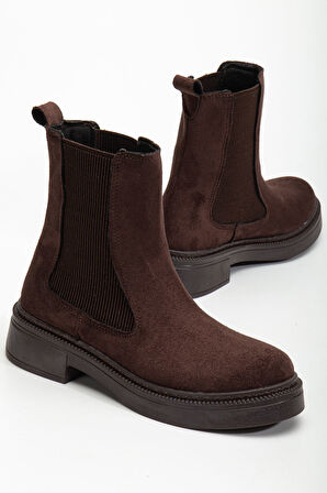 Kadın Lastikli Günlük Kahverengi Süet Kalın Tabanlı Bot 