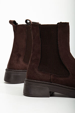 Kadın Lastikli Günlük Kahverengi Süet Kalın Tabanlı Bot 