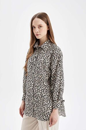 DeFacto Relax Fit Leopar Desenli Uzun Kollu Gömlek Tunik D2608AX24AUBG702