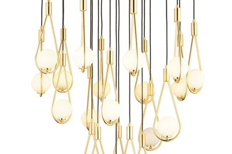 LampaLuce Pioggia Tasarımı Modern Yüksek Tavan Sarkıt Avizesi 21'li Altın 55x150cm